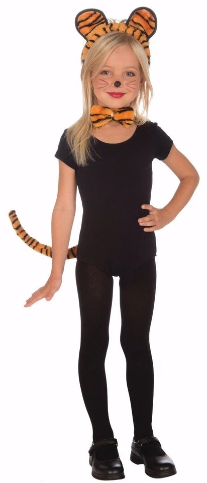 Kids Tiger Costume Kit Ears Headband Tail Bow Tie Girls Child Orange Striped Cat - Image 1 of 1
