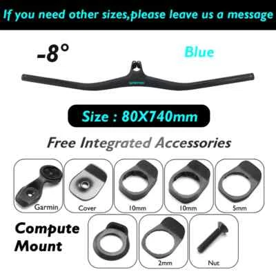 Manillar integrado de fibra de carbono para bicicleta MTB -8/-17/-25 grados 740 mm con potencia Foto 1 de 4