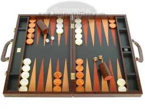 Neu 23" Zaza & Sacci großes Leder-Backgammon-Set - braune Kroko-Hülle mit schwarz - Bild 1 von 12