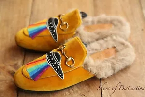 Gucci UFO Princetown Rainbow Pride Yellow Velvet Loafers Ladies UK 4 US 7 EU 37 - Picture 1 of 12