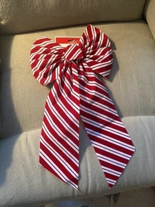 Samt rot/weiß Zuckerstange gestreift große Weihnachtsschleife, 10"x19" - Bild 1 von 3