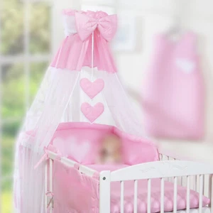 Nouveau petit auvent rose décoratif bébé drapé moustiquaire nœud coeurs + support - Photo 1/4