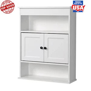 Wall Mounted Bathroom Cabinet Over The Toilet 3 Shelves 2 Doors Storage Wood New - Picture 1 of 5
