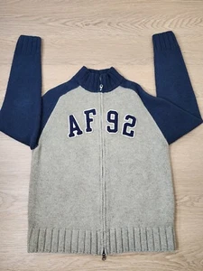 Abercrombie & Fitch Full Zip Sweater Mens XL Wool Embroidered Y2K Muscle Navy  - Picture 1 of 10