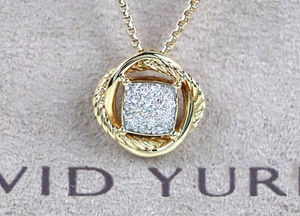 David Yurman 18K Yellow Gold Pave Diamond Infinity Crossover Pendant Necklace - Picture 1 of 10