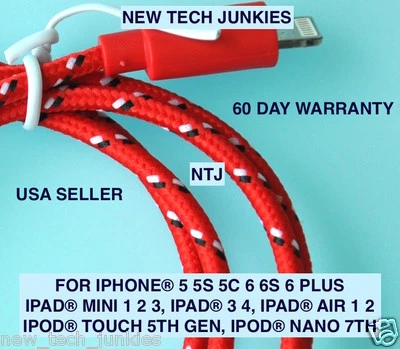 Cable cargador de alimentación de datos USB trenzado de 6 pies para iPhone X 8 7 plus 6 5s iPod 5 Nano Foto 1 de 4