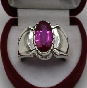 100% Original Purple Topaz Real Topaz Unisex Ring Oval Shape Pink Topaz Ring - Picture 1 of 5
