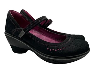 Jambu Lido Too Mary Jane Sport Wedge Heels 8M Women Black Leather Pink Stitch - Picture 1 of 14