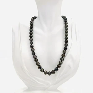 Tahitiperlenkette lose Strang 7-8 mm fast rund dunkel schwarze Perlen - Bild 1 von 13