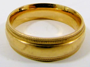 14k Yellow Gold Double Milgrain 6.4mm Wedding Band 8.1g Size 9 - Picture 1 of 7