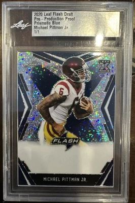 2020 Leaf Flash Draft Michael Pittman Pre Production Proof Blue Prismatic 1/1 RC - Image 1 of 2