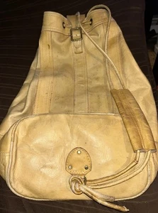 VTG Brown Distressed Leather Hand Made Large Mail Bag Drawstring Top Zip Pocket - Picture 1 of 15