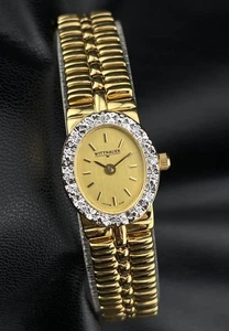 Wittnauer 23k Gold Plated Encrusted Diamond Bezel Luxury Swiss Ladies Watch - Picture 1 of 12