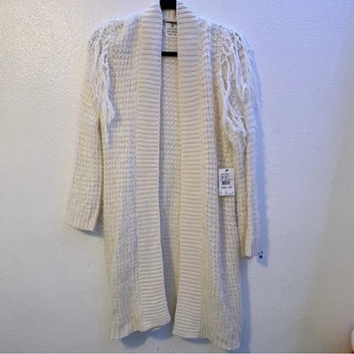 New Volcom Sweater Cream Open Knit Fringe Cardigan  Cream Color Medium/Large - Image 1 of 4