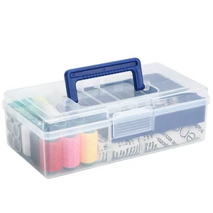 2 Layer Plastic Dividing Storage Box with Removable Tray, Portable Stationery... - Picture 1 of 9