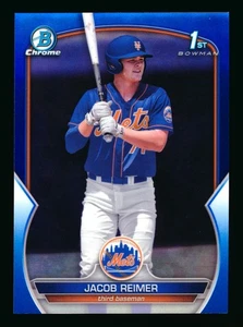 2023 BOWMAN CHROME JACOB REIMER RC BLUE REFRACTOR METS 1ST ROOKIE SP #140/150! - Picture 1 of 2