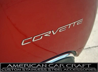 2005-2013 C6 Polished Stainless Rear Bumper "CORVETTE" Emblems - Fills in Logo - Image 1 of 4