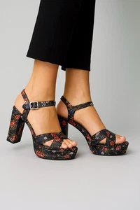 Nine West Funkyo Floral Block Heel Platform Sandals Black Size 6 - Picture 1 of 14