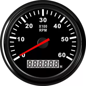 85MM Car Boat Marine Tachometer 0-6000 RPM Rev Counter Gauge With LED Hourmeter - Picture 1 of 15
