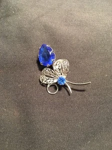 Vintage Brosche blauer Stein Blume silberfarben Anstecknadel - Bild 1 von 3