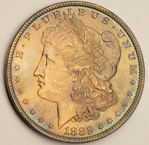 1882 Morgan Silver Dollar UNC BU Toning Rainbow Choice Bu - Picture 1 of 3