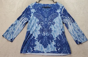 Jane Ashley Shirt Women's Large Blue Paisley Rhineston Casual Lifestyle V Neck - Picture 1 of 9