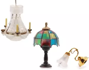 Antiker KRONLEUCHER Tischlampe Tiffany Stil Wandleuchte Messing 6tlg Puppenstube - Bild 1 von 15