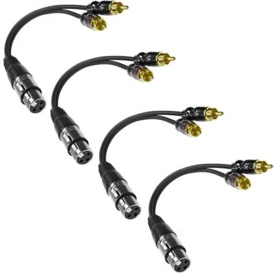 4 Pack of 6 Inch 1 XLR Female to 2 RCA Male Splitter Patch Y Cables PA DJ Cords - Image 1 of 4