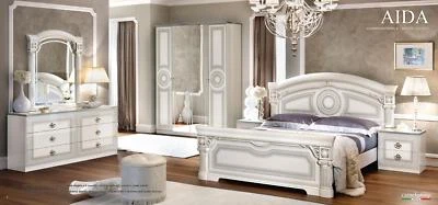 ESF Aida White & Silver Finish King Size Bedroom Set 6 Pieces, Made in Italy - Image 1 of 3