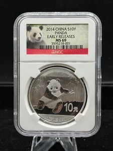 2014 CHINA S10Y 1 oz Silver NGC MS69 Panda Early Release Bullion MS 69 Coin - Picture 1 of 2