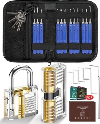 Set Fabbro,  Grimaldelli Da 25 Pezzi Lock Picking Con 2 Trasparente Serratura - Immagine 1 di 3