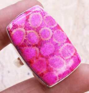 Color Enhanced Pink Trarine 925 Silver Plated Handmade Ring US Size 8.75 Ethnic