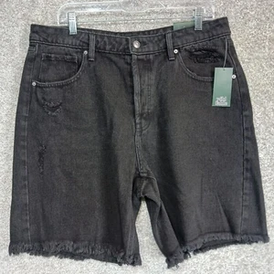 Wild Fable Shorts Womens 14 Black Denim Distressed High Rise Bermuda Button Fly - Picture 1 of 13