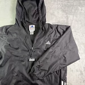 Chaqueta cortavientos suéter Adidas de colección 1/2 cremallera con capucha ligera negra L - Imagen 1 de 12