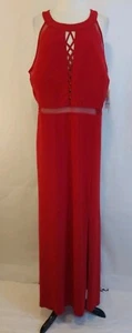 Neu mit Etikett Morgan & Co 20/22 rotes Kleid Illusionseinsatz V-Ausschnitt Jersey Etuikleid Stretch - Bild 1 von 10