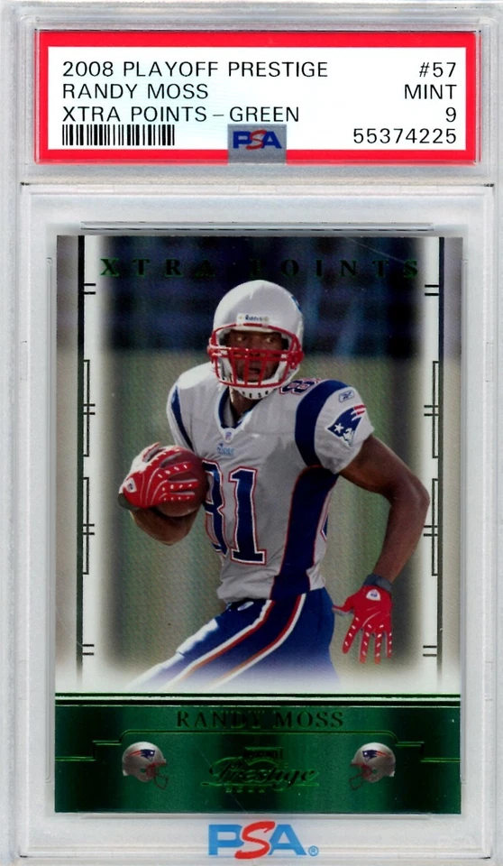 2008 Playoff Prestige RANDY MOSS Highest XTRA POINTS GREEN 6/25 PSA 9 Pop 1 - Image 1 of 1