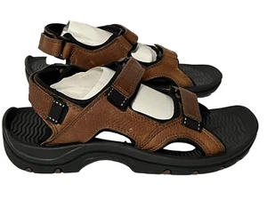 NEW Lands End Womens Sport Sandals Vegan Leather Dark Brown Adjustable Straps 7 - Picture 1 of 15