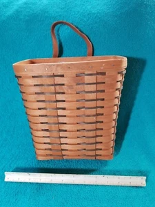 Longaberger Vintage tall mail wall hanging Basket 1991 w/hanger & green accent - Picture 1 of 3