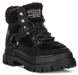 BUFFALO Cordones Aspha Piel Forro Vegano Plataforma Mujer Botas Oliva Negro GB 3 - Imagen 1 de 6