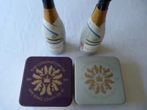2 x Charles III Coronation Commemorative biscuit tins & 2 x Nyetimber , empty. - Picture 1 of 10