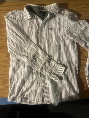 VOLCOM Men’s LARGE White Striped Long Sleeve Button Up Shirt - Image 1 of 3