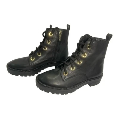 Botas de combate Gianni Bini de cuero negro con cordones y cremallera para mujer talla 7M suela Foto 1 de 4