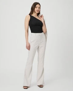 PAIGE Hampshire Pinstripe Linen Blend Trousers, Travertine/Multi UK 10 RRP £315 - Picture 1 of 6