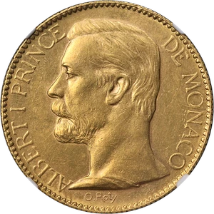 1895 A Monaco Gold 100 Franc NGC AU55 - Picture 1 of 4