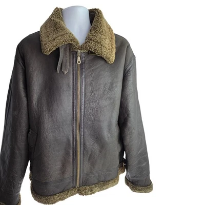 Guide Gear Leather Shearling Sheepskin B-3 Bomber  Aviator Jacket Brown L - Image 1 of 4