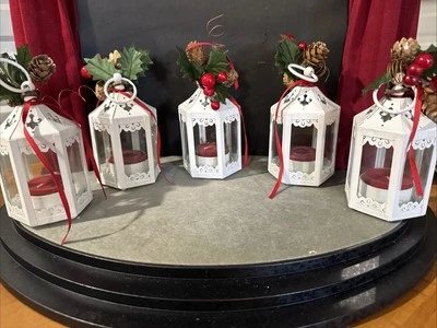 Mini Juego de Linternas de Luz de Té Hechas a Mano Cinco Piezas Metal Blanco Decorativo Navidad Foto 1 de 4