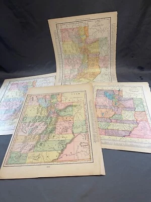 Antiguo Lote Original de (4) Estado de Utah + Ferrocarril + Mapas Años 1890 - Principios de 1900 Foto 1 de 4