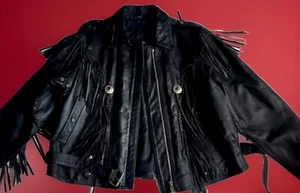 Chaqueta de motociclista vintage de cuero negro genuino con flecos talla 18 motocicletas del Himalaya - Imagen 1 de 12