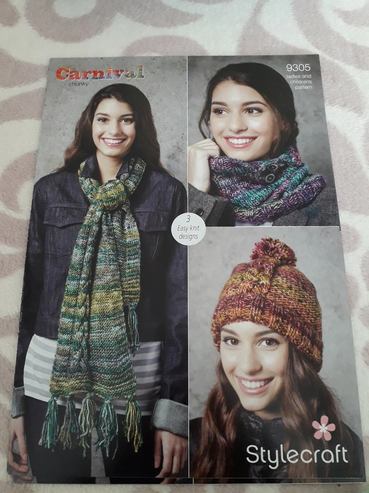 Stylecraft 9305 Knitting Pattern Carnival Chunky Hat Scarf Snood  - Image 1 of 2