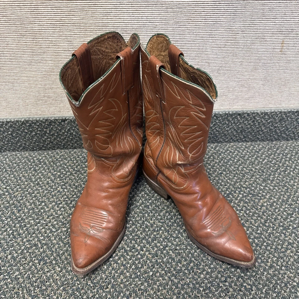 Justin Boots Womens 8.5 Brown Cowboy Western Point Toe Distressed Riding Barn - Image 1 of 4